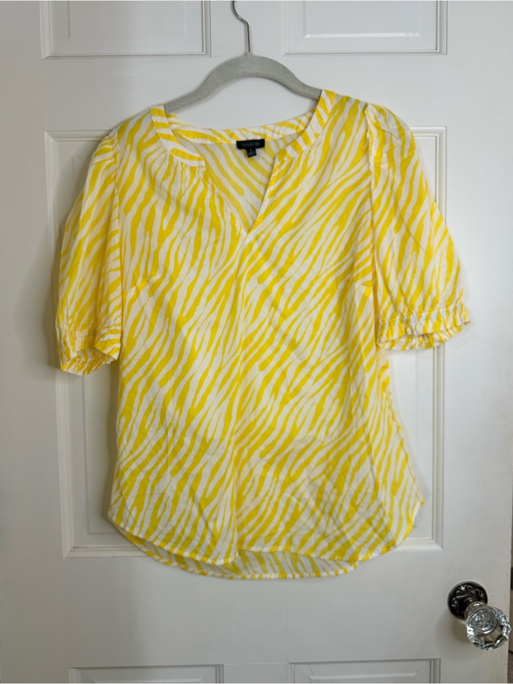 Talbots Yellow Zebra-Print Split-Neck Blouse size small